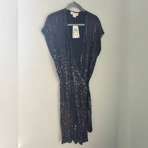 Michael Kors Black Sequin Wrap Dress NWT